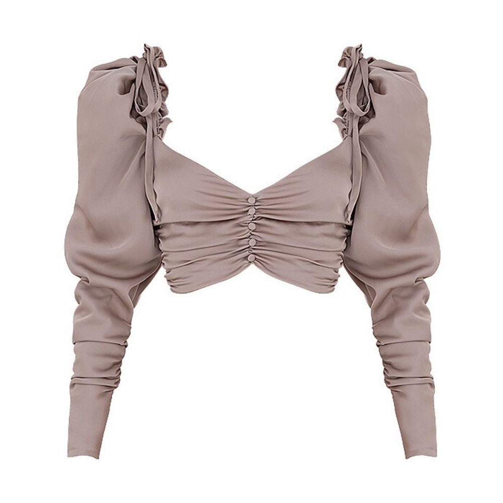 Mistress Rocks NWT 
Light Beige Satin Gathered Crop Top Small - Picture 4 of 8